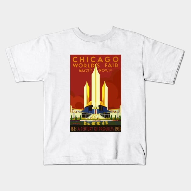 Chicago World's Fair Vintage Design (1833-1933): A Century of Progress Kids T-Shirt by Jarecrow 